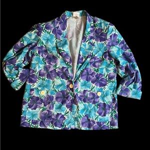Vintage 80’s Floral Blazer with Blue and Purple Hibiscus Print